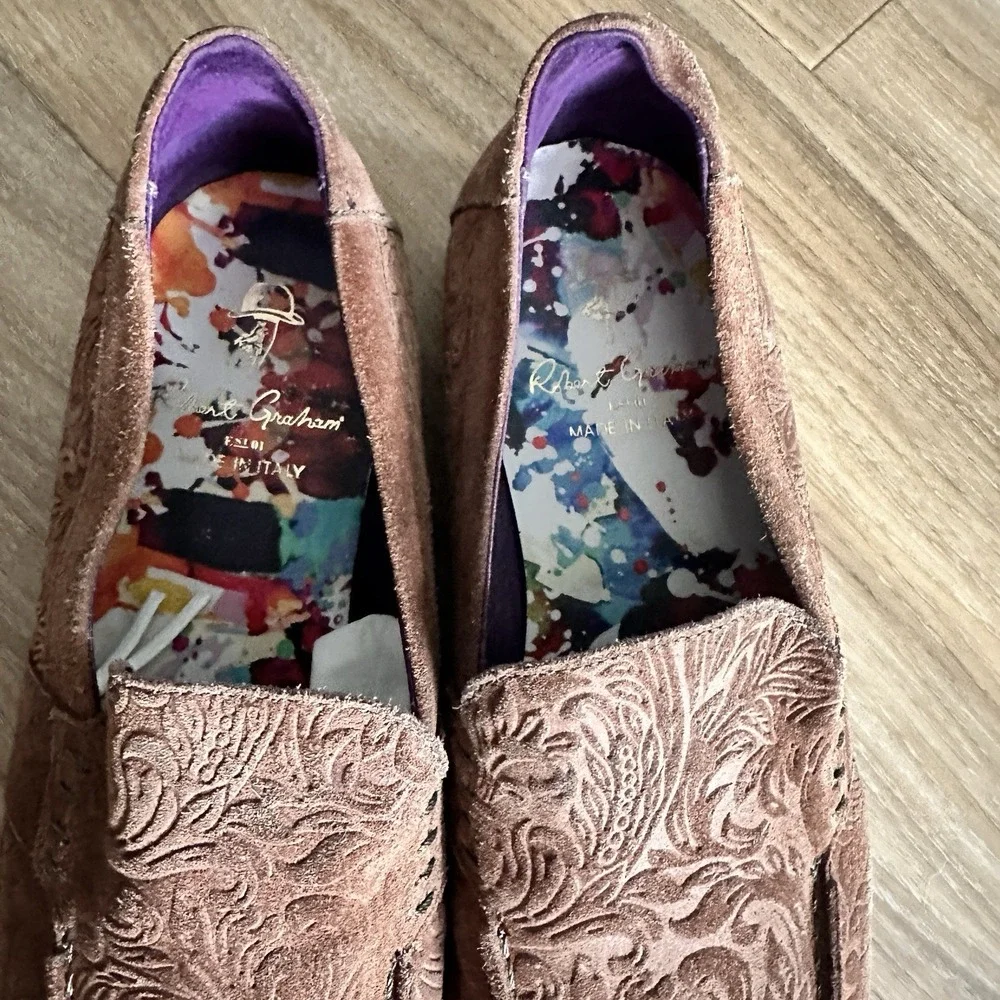 Robert Graham Shoes Mens‎ Size 8 Camrl Paisley Driver Loafers Leather 100% Suede